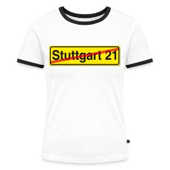 Stuttgart 21 Protest Strassenschild - Frauen Kontrast-T-Shirt - Weiß/Schwarz - Vorne - Selfina (174cm)