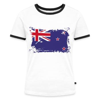 New Zealand Flag, Flagge Neuseeland - Frauen Kontrast-T-Shirt - Weiß/Schwarz - Vorne - Selfina (174cm)
