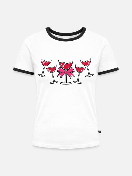 glases wine - Frauen Kontrast-T-Shirt - Weiß/Schwarz