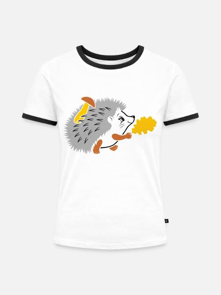 Igel auf einem Spaziergang - Frauen Kontrast-T-Shirt - Weiß/Schwarz
