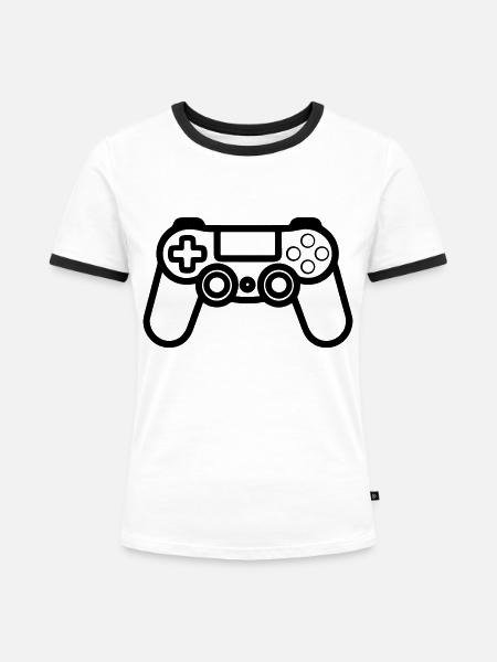 Controller für Videospiele - Frauen Kontrast-T-Shirt - Weiß/Schwarz