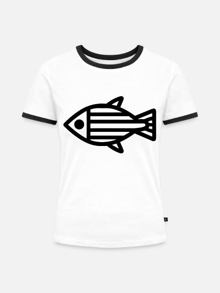 Fisch - Frauen Kontrast-T-Shirt - Weiß/Schwarz