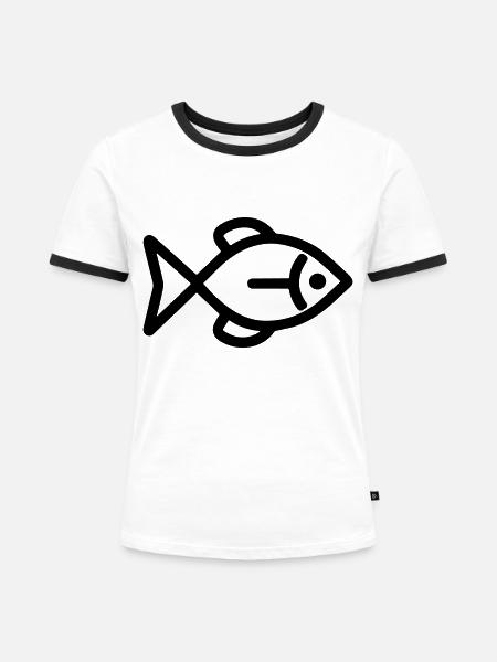 Fisch - Frauen Kontrast-T-Shirt - Weiß/Schwarz