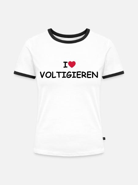 I love/heart Voltigieren - Frauen Kontrast-T-Shirt - Weiß/Schwarz