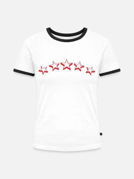 Sterne rot - Frauen Kontrast-T-Shirt - Weiß/Schwarz