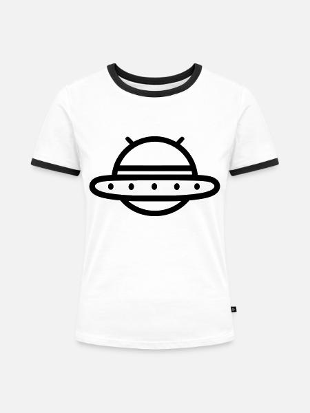 fliegende Untertasse - Frauen Kontrast-T-Shirt - Weiß/Schwarz