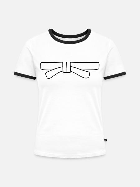 Gürtel - Frauen Kontrast-T-Shirt - Weiß/Schwarz