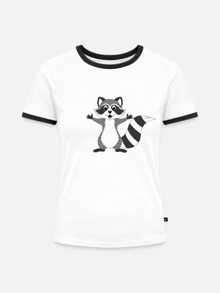 Waschbär - Frauen Kontrast-T-Shirt - Weiß/Schwarz