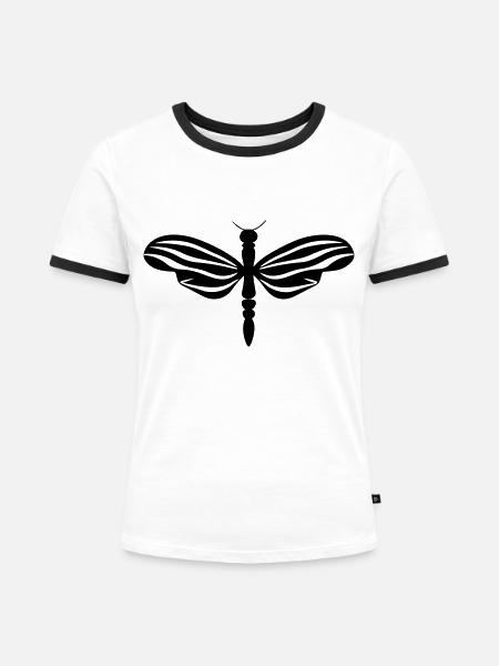 Libelle - Frauen Kontrast-T-Shirt - Weiß/Schwarz