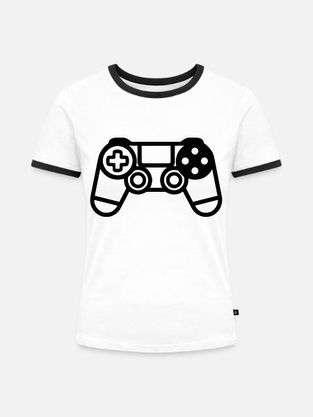 Controller für Videospiele - Frauen Kontrast-T-Shirt - Weiß/Schwarz