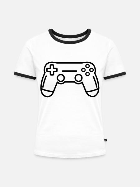 Controller für Videospiele - Frauen Kontrast-T-Shirt - Weiß/Schwarz