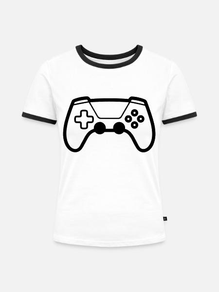 Videospiel-Controller - Frauen Kontrast-T-Shirt - Weiß/Schwarz