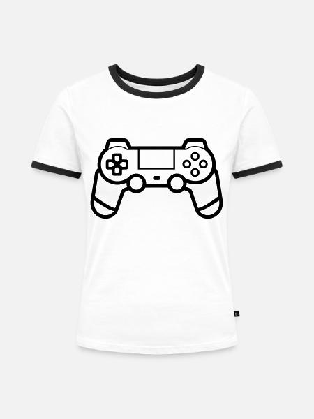 Videospiel-Controller - Frauen Kontrast-T-Shirt - Weiß/Schwarz