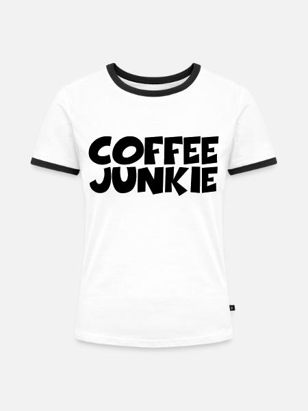 Coffee Junkie - Frauen Kontrast-T-Shirt - Weiß/Schwarz