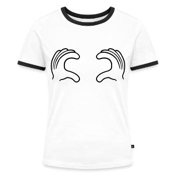2 hände greifen zupacken kneifen titten busen boo - Frauen Kontrast-T-Shirt - Weiß/Schwarz - Vorne - Selfina (174cm)
