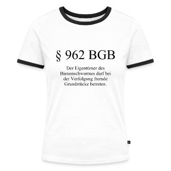 Imker Spruch - §962 BGB - Bienen - Bienenschwarm - - Frauen Kontrast-T-Shirt - Weiß/Schwarz - Vorne - Selfina (174cm)