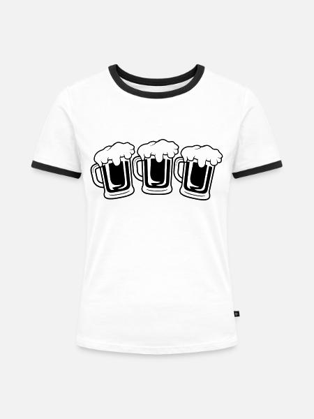 Team 3 Maßkrug - Frauen Kontrast-T-Shirt - Weiß/Schwarz