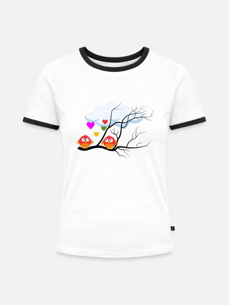 Vogerlliebe rosa rosa - Frauen Kontrast-T-Shirt - Weiß/Schwarz