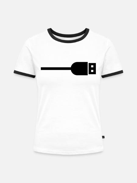 USB - Frauen Kontrast-T-Shirt - Weiß/Schwarz