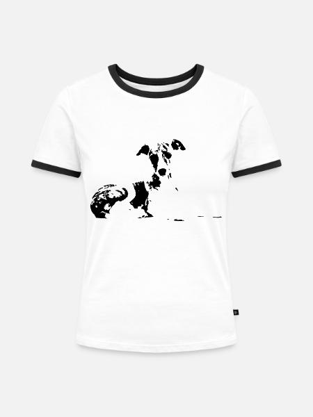 Whippet Puppy - Frauen Kontrast-T-Shirt - Weiß/Schwarz