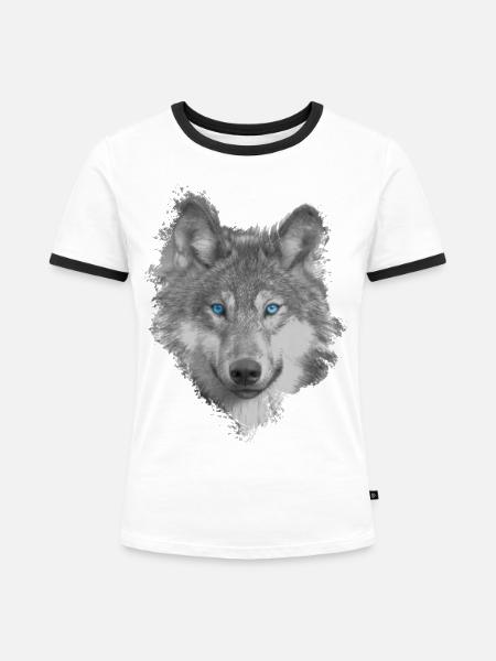 Wolf - Frauen Kontrast-T-Shirt - Weiß/Schwarz