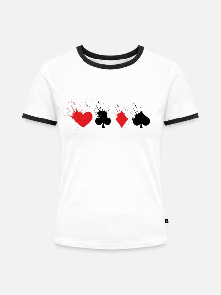 Poker - Frauen Kontrast-T-Shirt - Weiß/Schwarz