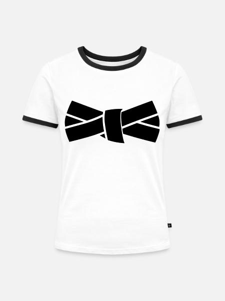 Gürtel - Frauen Kontrast-T-Shirt - Weiß/Schwarz