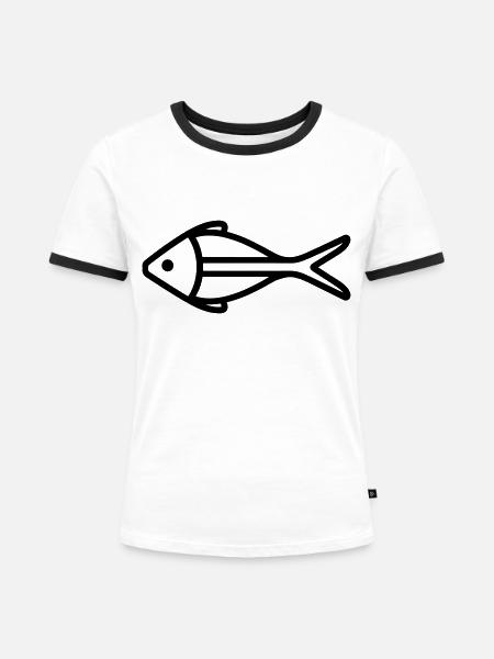 Fisch - Frauen Kontrast-T-Shirt - Weiß/Schwarz