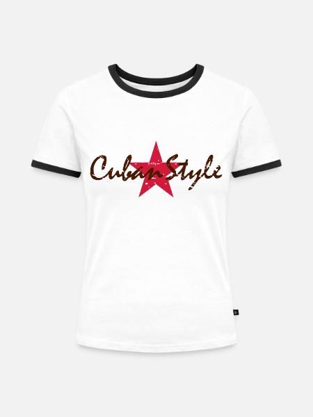 cuban style_vec_2 de - Frauen Kontrast-T-Shirt - Weiß/Schwarz