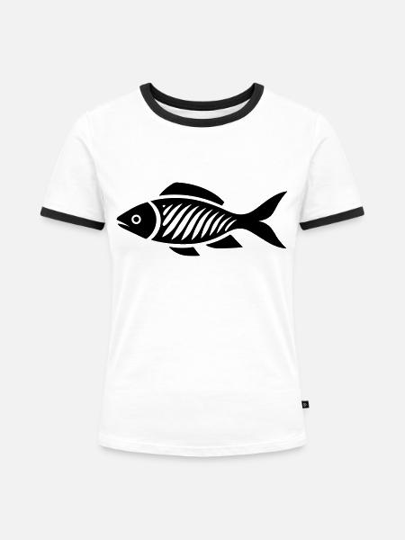 Kleiner Karpfenfisch - Frauen Kontrast-T-Shirt - Weiß/Schwarz