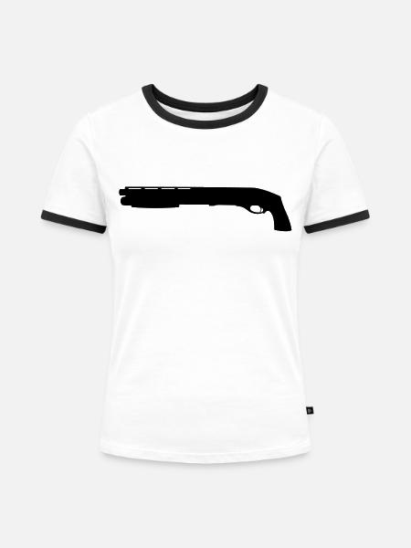 Kurze Pumpgun - Frauen Kontrast-T-Shirt - Weiß/Schwarz