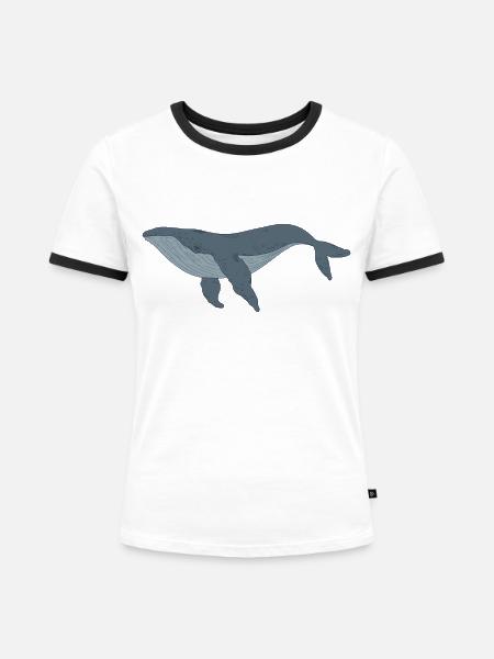 Ozean, Wal - Frauen Kontrast-T-Shirt - Weiß/Schwarz