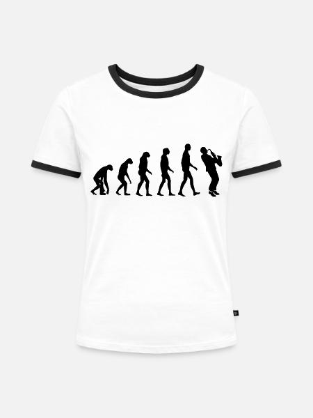 saxophone evolution - Frauen Kontrast-T-Shirt - Weiß/Schwarz