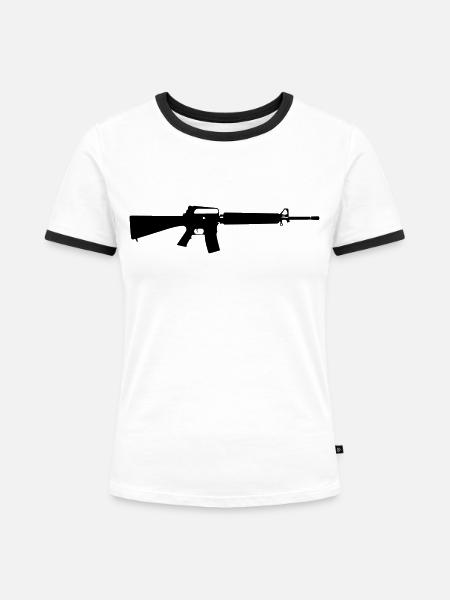 m16 - Frauen Kontrast-T-Shirt - Weiß/Schwarz