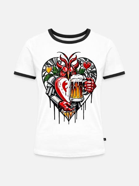 Ich liebe Bier - Frauen Kontrast-T-Shirt - Weiß/Schwarz