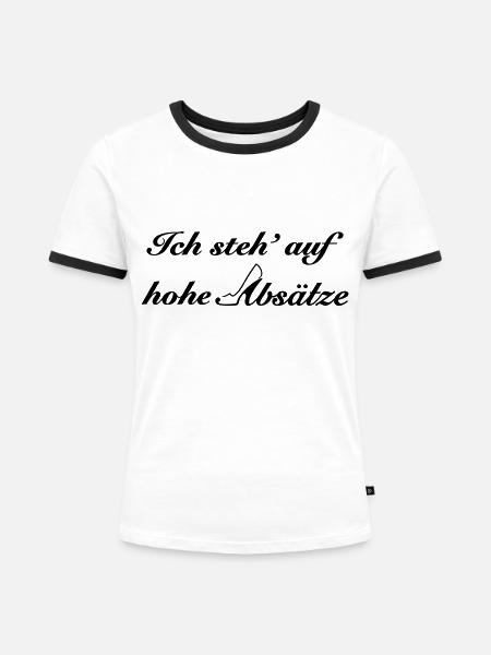 hohe Absätze - Frauen Kontrast-T-Shirt - Weiß/Schwarz