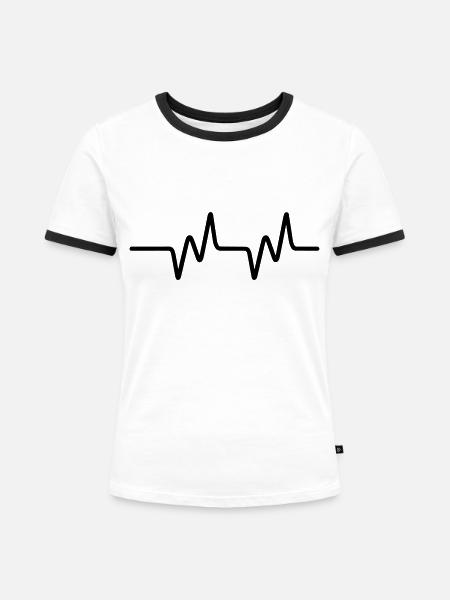 Herzschlag - Frauen Kontrast-T-Shirt - Weiß/Schwarz