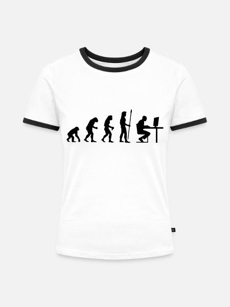 evolution_pc_3 - Frauen Kontrast-T-Shirt - Weiß/Schwarz