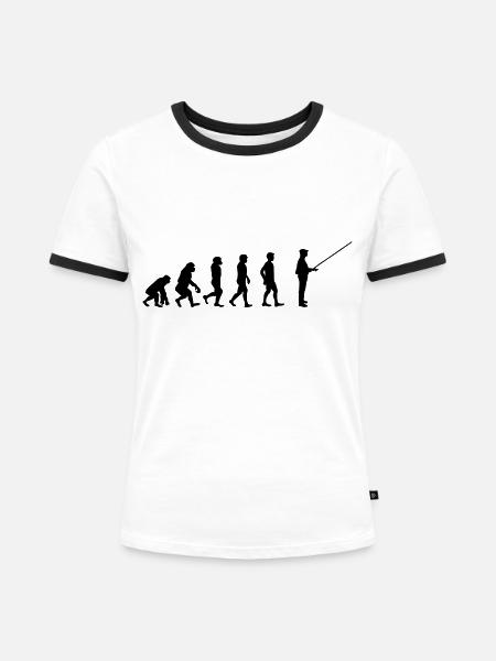 Evolution Angler - Frauen Kontrast-T-Shirt - Weiß/Schwarz