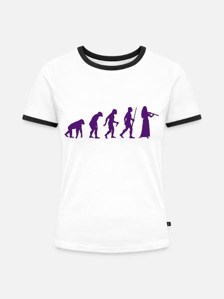 Female Flute Evolution - Frauen Kontrast-T-Shirt - Weiß/Schwarz
