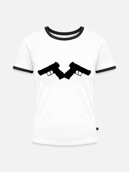 gun2_2_mal6 - Frauen Kontrast-T-Shirt - Weiß/Schwarz