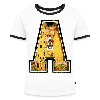 A-Gustav Klimt-Kiss - Frauen Kontrast-T-Shirt - Weiß/Schwarz - Vorne - Selfina (174cm)