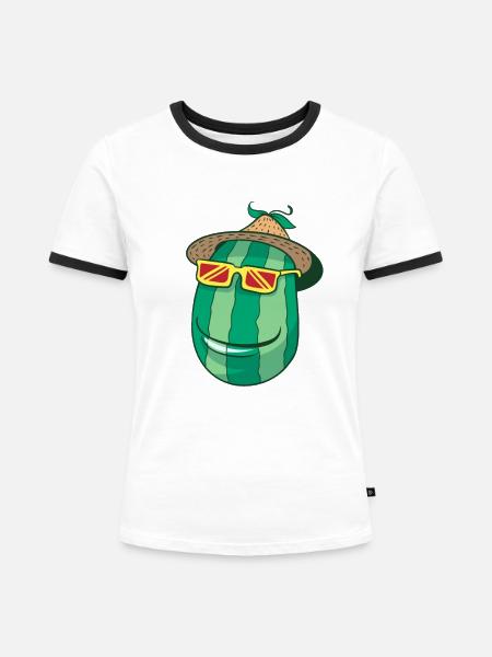 Wassermelone mit Sombrero - Frauen Kontrast-T-Shirt - Weiß/Schwarz