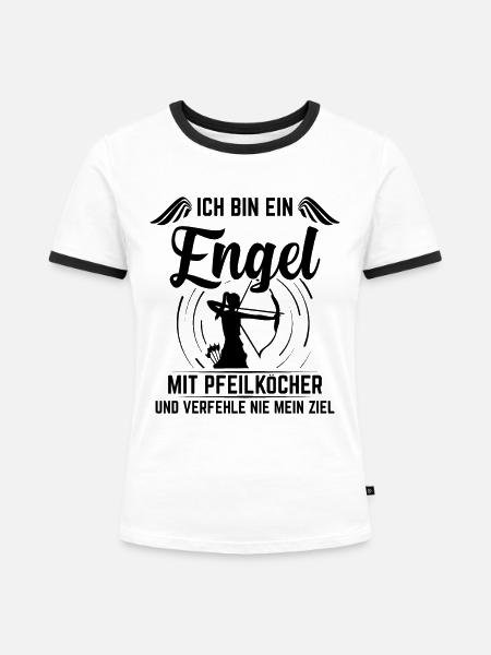 Bogenschützin Engel mit Pfeilköcher Bogenschießen - Frauen Kontrast-T-Shirt - Weiß/Schwarz