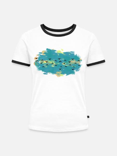 Zugvögel - Frauen Kontrast-T-Shirt - Weiß/Schwarz