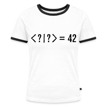Beste Quantum Joke Ever: Bra-Ket = 42 (Grunge) - Frauen Kontrast-T-Shirt - Weiß/Schwarz - Vorne - Selfina (174cm)