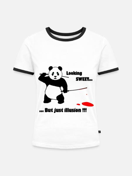 Ninja Panda - Frauen Kontrast-T-Shirt - Weiß/Schwarz