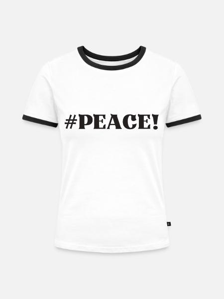 #Peace Frieden - Frauen Kontrast-T-Shirt - Weiß/Schwarz