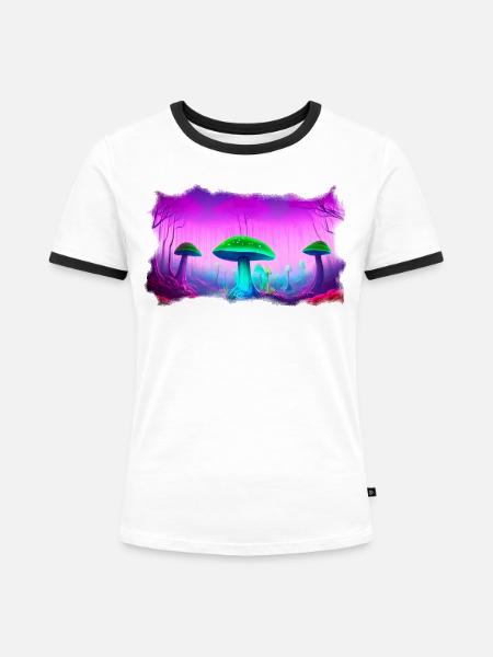 Pilzwelt 1 - Frauen Kontrast-T-Shirt - Weiß/Schwarz