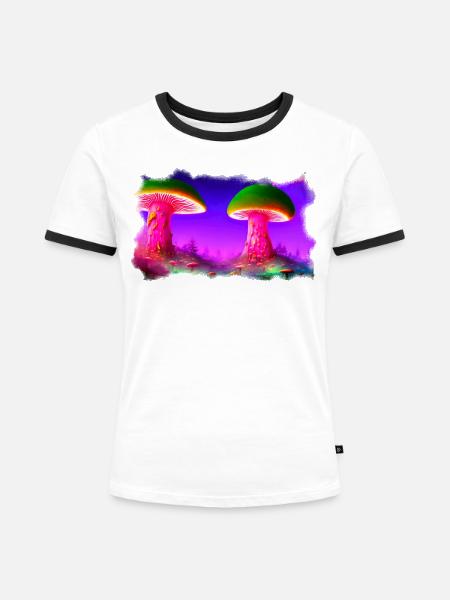 Pilzwelt 2 - Frauen Kontrast-T-Shirt - Weiß/Schwarz